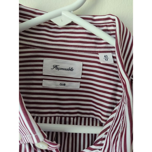 Faconnable Men's Striped 100% Cotton Button-Down Collar Dress Shirt Size 43/17 - Picture 3 of 5